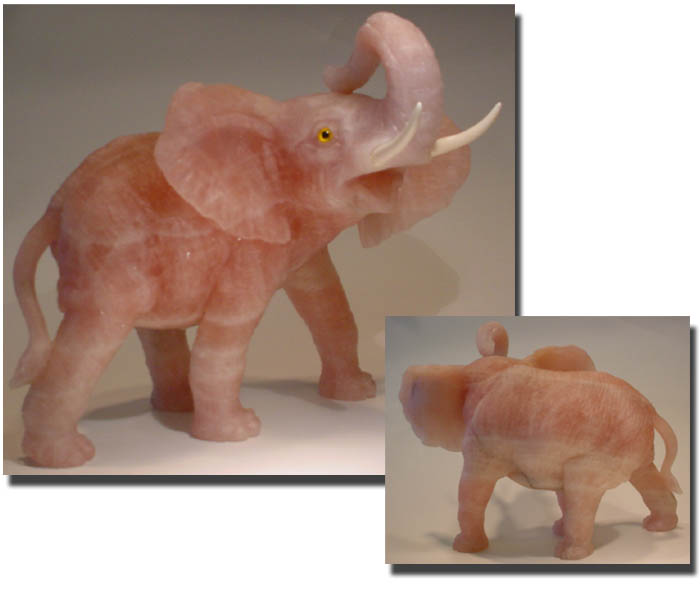 Large African Elephant Gemstone Carving of Rose Quartz - Order NOW.